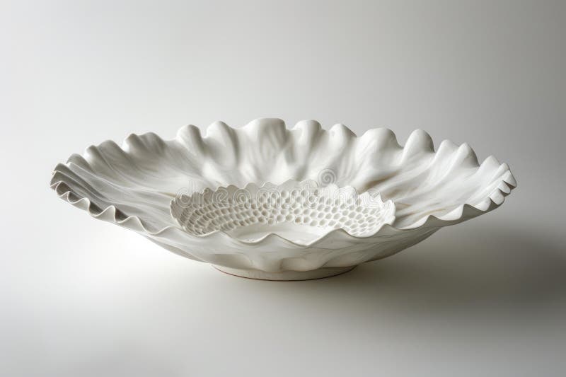 Elegant white ceramic bowl with ripple design stock illustration