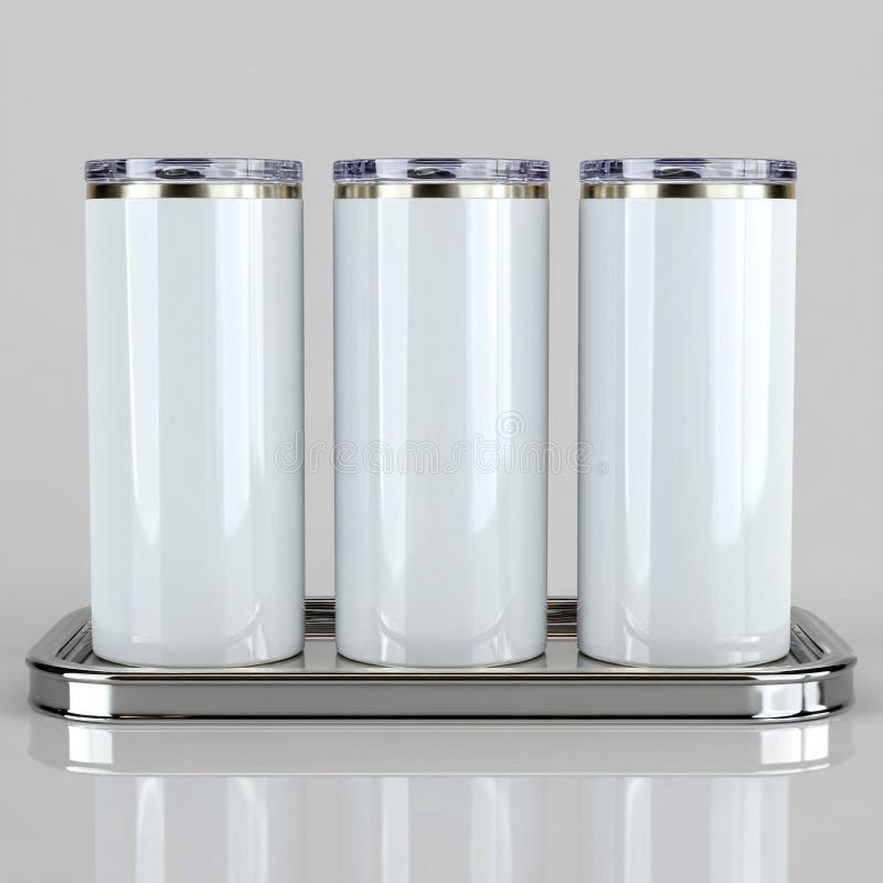 Elegant White Ceramic Canisters with Chrome Tray Kitchen Storage Solution royalty free illustration