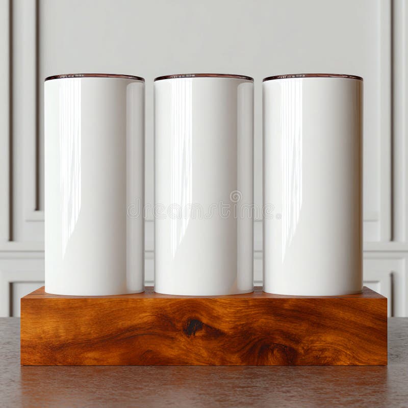 Elegant White Ceramic Canisters on Wooden Base Kitchen Decor Homeware vector illustration