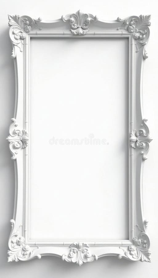 Elegant white ornate frame isolated on white Perfect for art display , antique, graphic design stock illustration