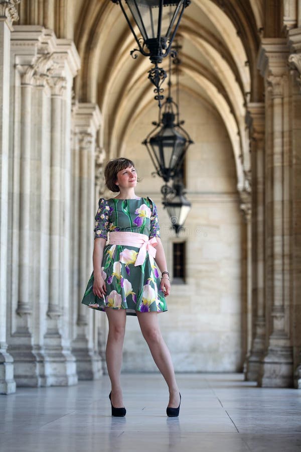 Elegant Woman with Short Hair Wearing a Summer Dress Stock Image ...