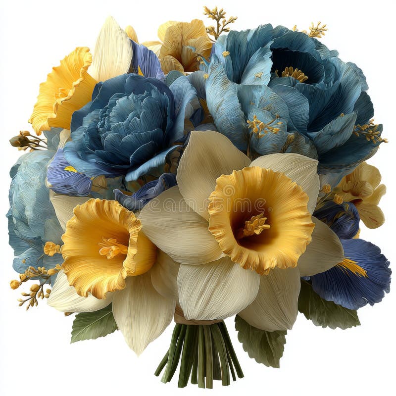 Elegant Yellow and Blue Floral Bouquet royaltyfri illustrationer