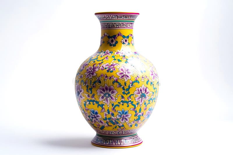Elegant yellow porcelain vase floral design chinese decese royaltyfri illustrationer