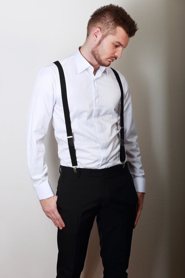 1,069 Elegant Young Man White Shirt Suspenders Stock Photos - Free ...