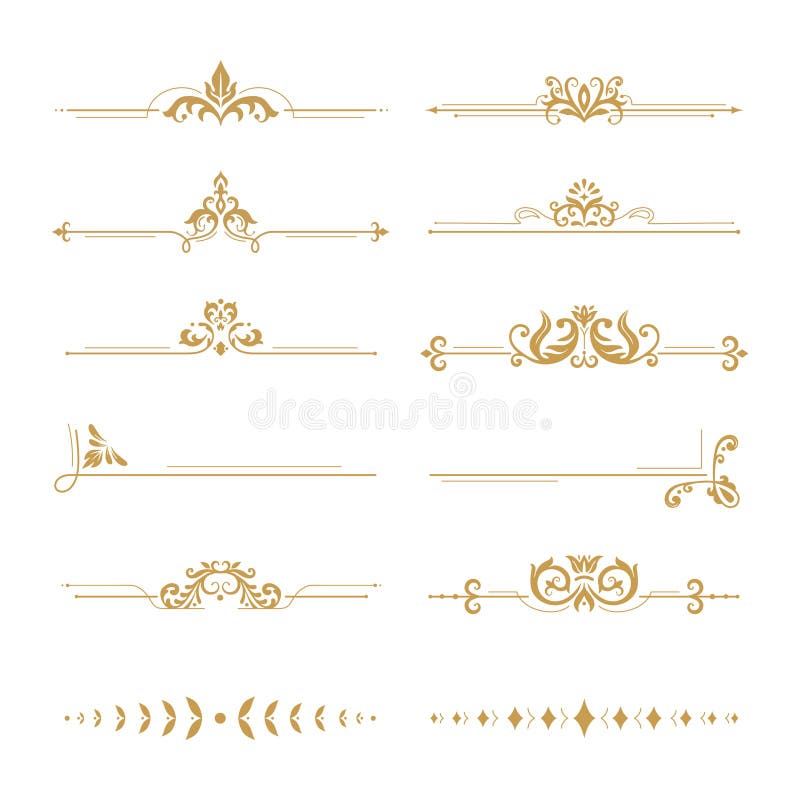 Eleganta damast avdelare Avdelaren för tappningboutiqueblomman, den guld- blom- prydnaden och bröllopboken inramar designbestå stock illustrationer