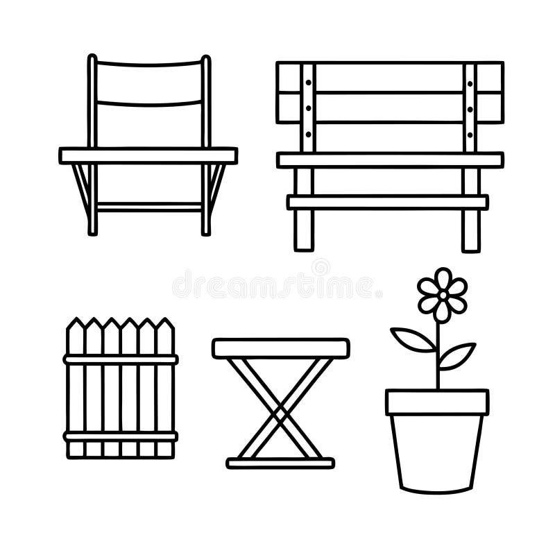 Eleganta möbelikoner av trä för balkoner stock illustrationer