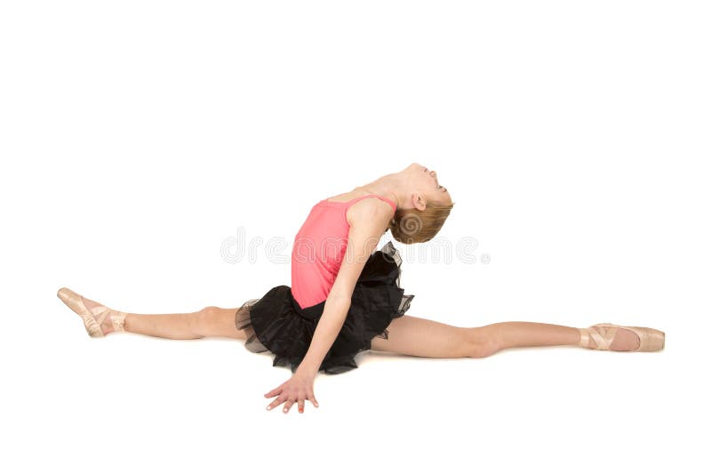 Elegante ballerina die de spleten met hoofdrug doen royalty-vrije stock fotografie Elegante ballerina die de spleten met hoofdrug doen royalty-vrije stock fotografie