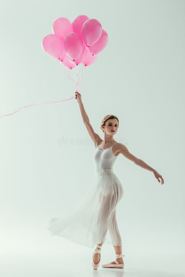 elegante ballerina met roze ballons stock afbeeldingen elegante ballerina met roze ballons stock afbeeldingen
