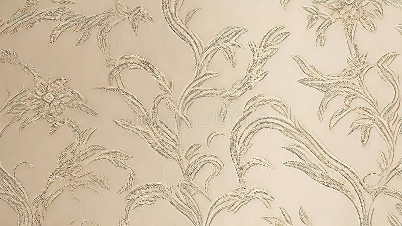 Elegante beige Blumenstruktur : eine Nahansicht des komplexen Blumendesigns. Nahaufnahme einer beigen Blumenstruktur. Das komplexe Blumendesign schafft einen eleganten Hintergrund