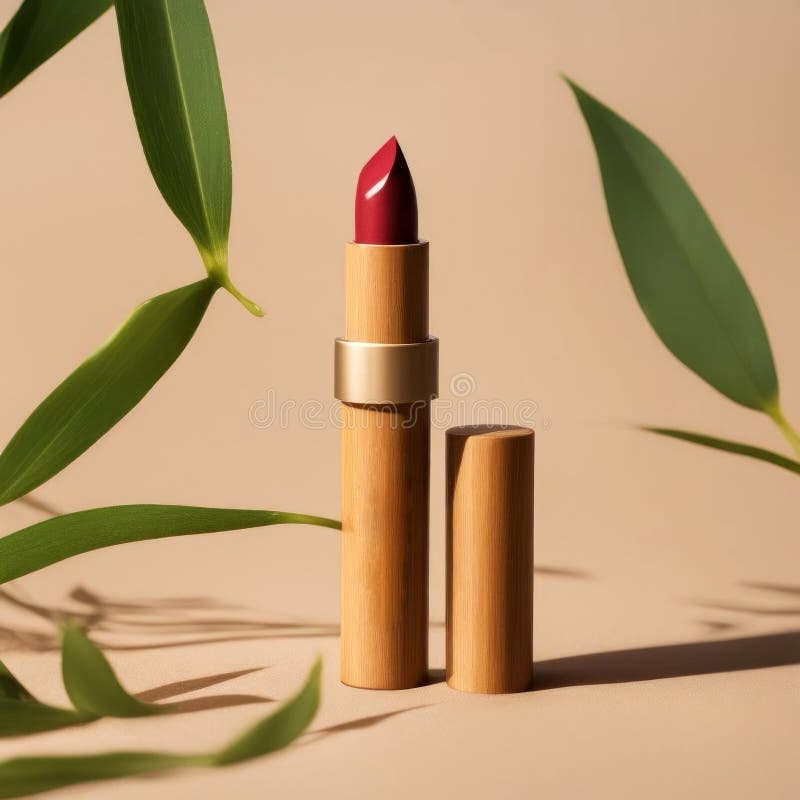 Elegante belleza natural un caso de lápiz labial de bambú contra un fondo minimalista ilustración del vector