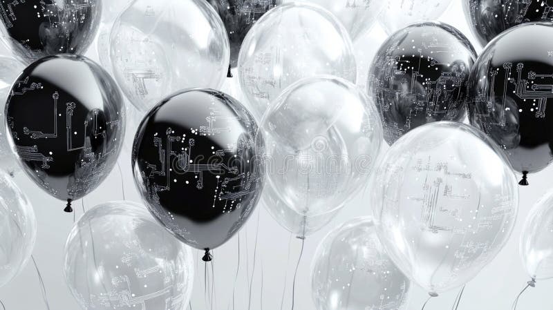 Elegante Black White Circuit Balloons Festive Design Party Decorazione in stile brillante immagine vettoriale moderna illustrazione vettoriale