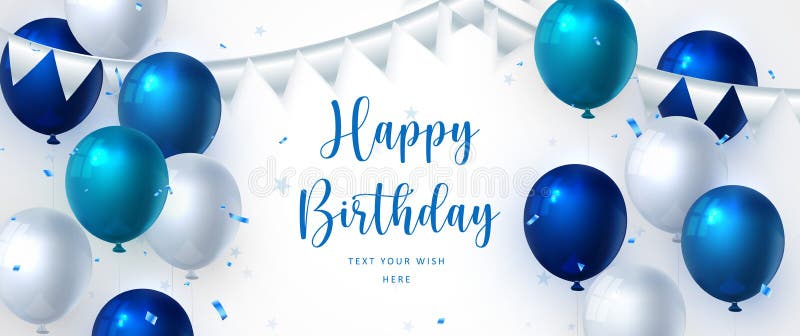 Elegante blaue Ballon und Band Happy Birthday Feier Karte Banner Vorlage Hintergrund