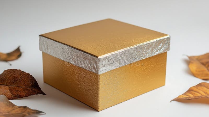 Elegante caja de regalo dorada sobre fondo de mármol de lujo libre illustration