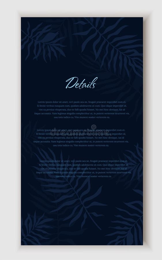 Elegante carta per dettagli tropicali scuri. Illustrazione vettoriale illustrazione di stock