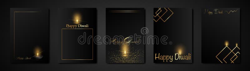 Elegante conjunto de lujo Feliz Diwali Festival de luces indias saludar la plantilla de la tarjeta negra Tarjetas de adorno dorad stock de ilustración Elegante conjunto de lujo Feliz Diwali Festival de luces indias saludar la plantilla de la tarjeta negra Tarjetas de adorno dorad stock de ilustración