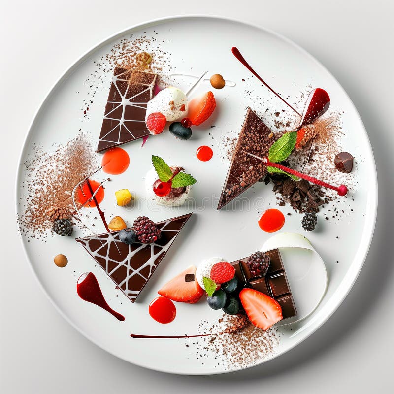 Elegante Dessertteller-Aussicht. köstliches Abendessen im Restaurant. durch generative Hilfe lizenzfreie abbildung