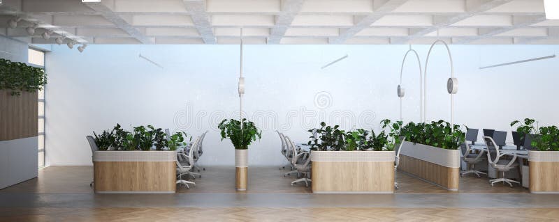 Elegante e moderno spazio con luce naturale e verde. illustrazione di stock