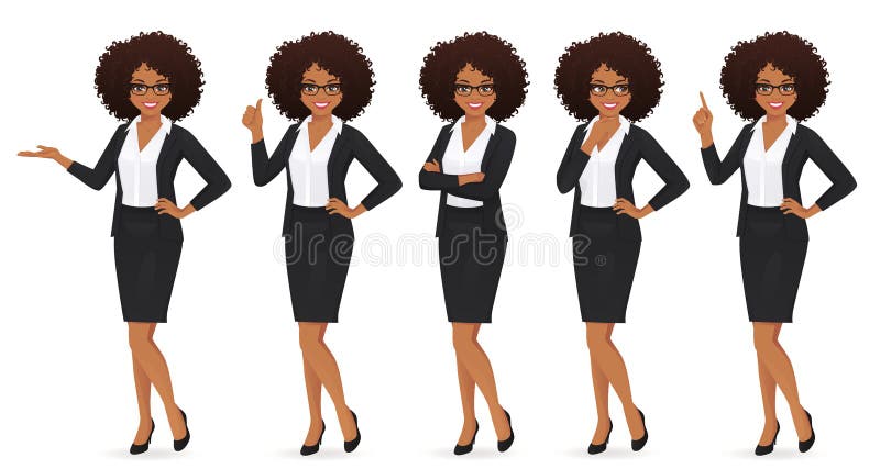 Elegant business woman with afro hairstyle in different poses isolated vector illustrtion. Elegant business woman with afro hairstyle in different poses isolated vector illustrtion