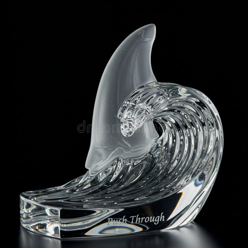 Elegante Glasskulptur eines Delfins, der durch eine Welle sprang, die sachkundig zur Abbildung gemacht wurde vektor abbildung