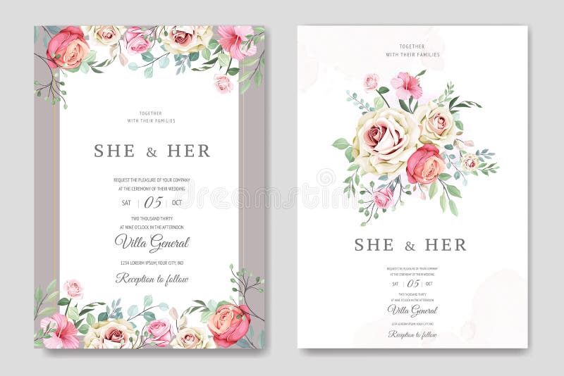Elegante Heiratskarte mit schöner Blumen- und Blattschablone