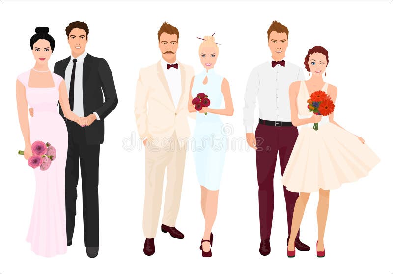 Elegante Hochzeitspaare Braut und Bräutigamsatz stock abbildung Elegante Hochzeitspaare Braut und Bräutigamsatz stock abbildung