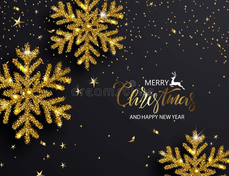 Elegante Kerstmisachtergrond met Glanzende Gouden Sneeuwvlokken Vector illustratie