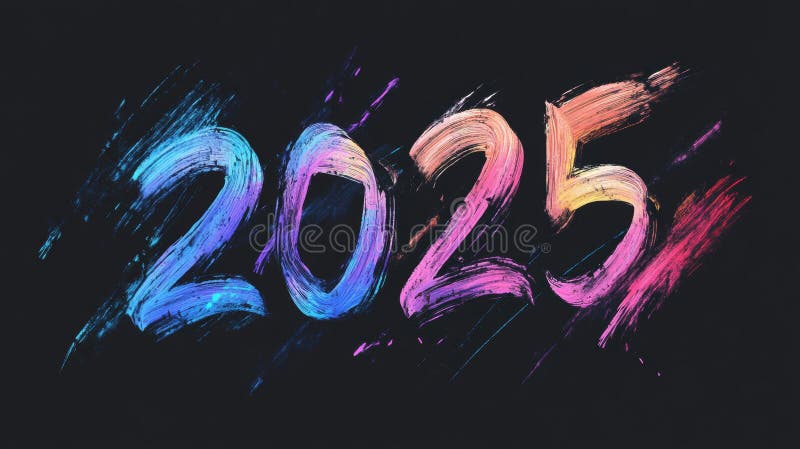 Elegante 2025 in künstlerischen Pinselstrichen mit kreativen Farbverläufen geschrieben vektor abbildung