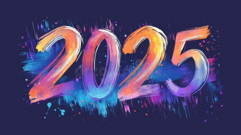 Elegante 2025 in künstlerischen Pinselstrichen mit kreativen Farbverläufen geschrieben vektor abbildung