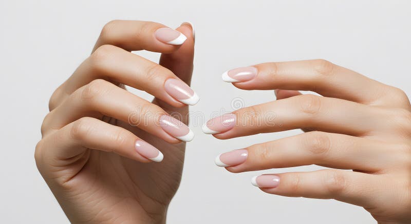 Elegante manicure francese Nails Rosa morbido e design bianco fotografia stock libera da diritti