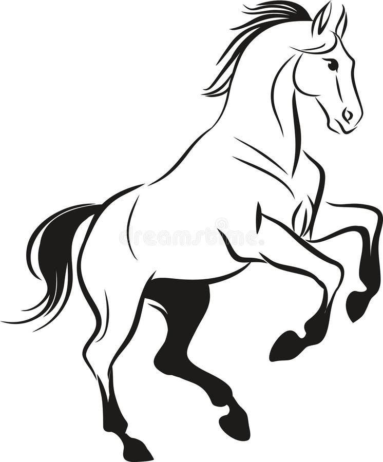 Elegante Schwarze Linie Zeichnung eines majestätischen Zuchtpferdes lizenzfreie abbildung