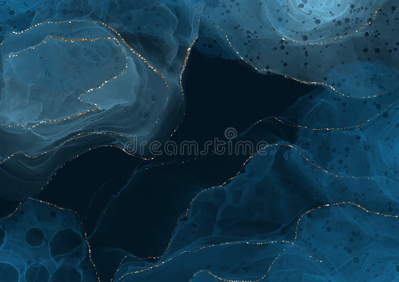 Elegante sfondo di inchiostro di inchiostro dipinto a mano scura con elementi d'oro illustrazione di stock