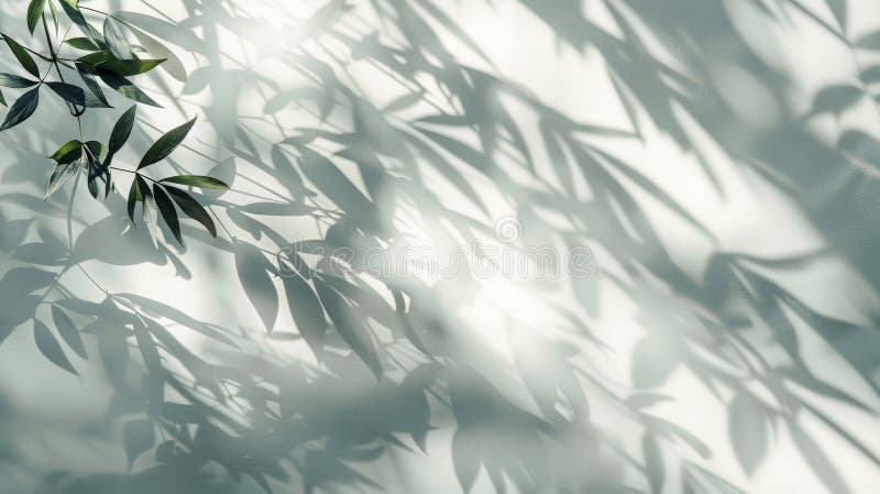 Soft sunlight shining through a leafy tree creates intricate shadow patterns on a solid white wall. The minimalist composition evokes a sense of peace and tranquility. AI generated. Soft sunlight shining through a leafy tree creates intricate shadow patterns on a solid white wall. The minimalist composition evokes a sense of peace and tranquility. AI generated