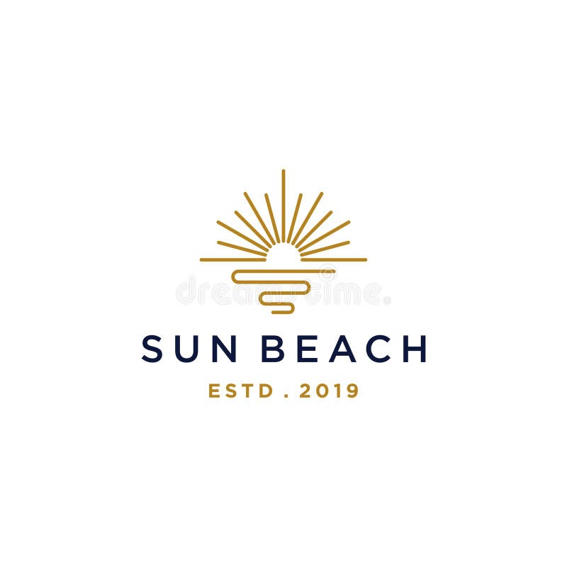 Elegante tramonto solare dell'ippodromo con il logo dell'acqua marina sulla spiaggia vettore nel logo di struttura lineare della l