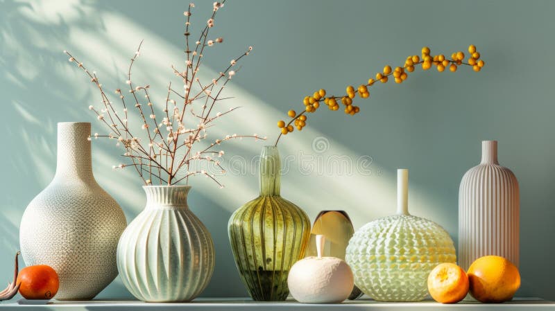 Elegante Vasen mit dekorativen Ästen stockfoto
