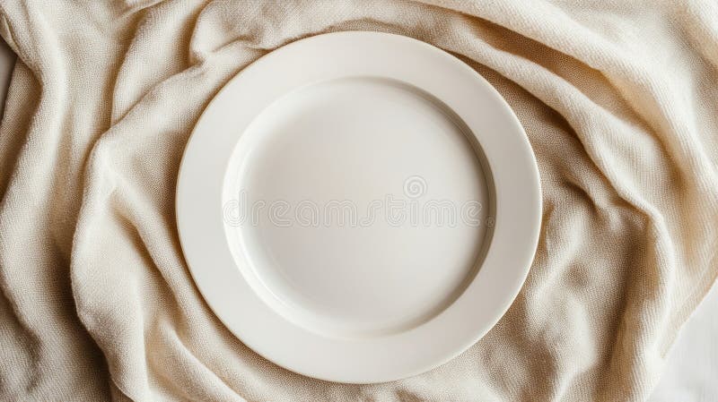Elegante weiße Platte auf Soft Cream Fabric Eine Studie in Texture Light und minimalistische Präsentation Tableware vektor abbildung