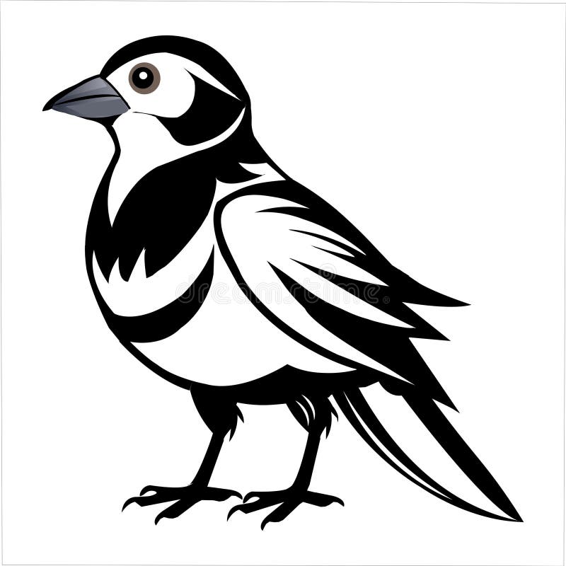 Eleganter Black and White Bird Vector. Eine knackige Vektorgrafik eines schwarz-weißen Vogels mit scharfen Federdetails und feinem Kontrast, perfekt für Naturdesign oder Grafik