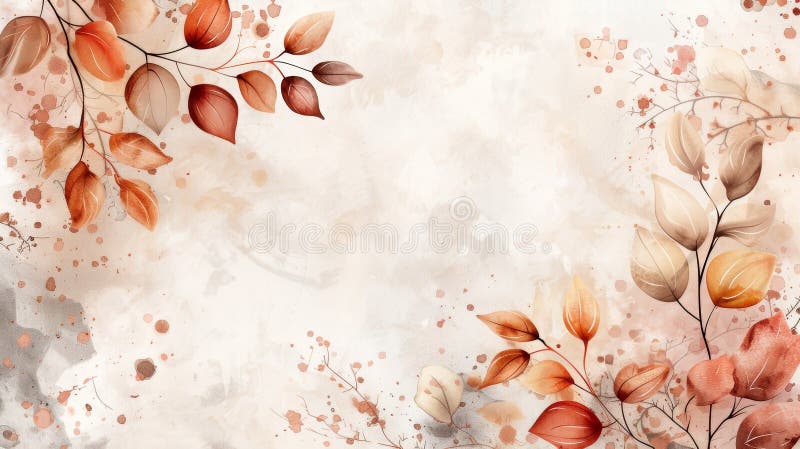 Eleganter floraler Hintergrund mit zarten Herbstblättern in warmen Farbtönen Rot-Orange und Braun, perfekt für lizenzfreie abbildung