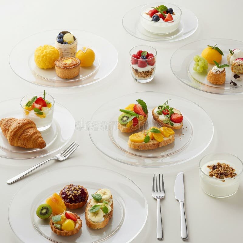 Eleganter Frühstücksplatter mit frischen Früchten und Gebäck vektor abbildung