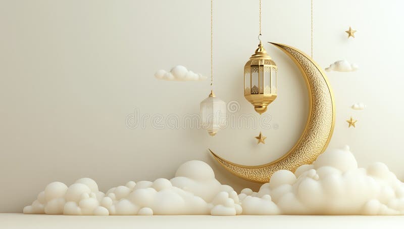 Eleganter Golden Crescent Moon Ramadan Lanterns Festivals 3D Glow Hope Holcard Stars Light stock abbildung