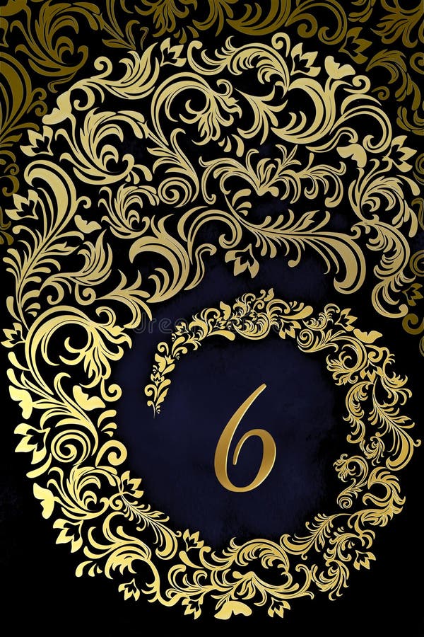 Eleganter Golden Number 6 auf klassischem dunkelbraunen Hintergrund lizenzfreie abbildung