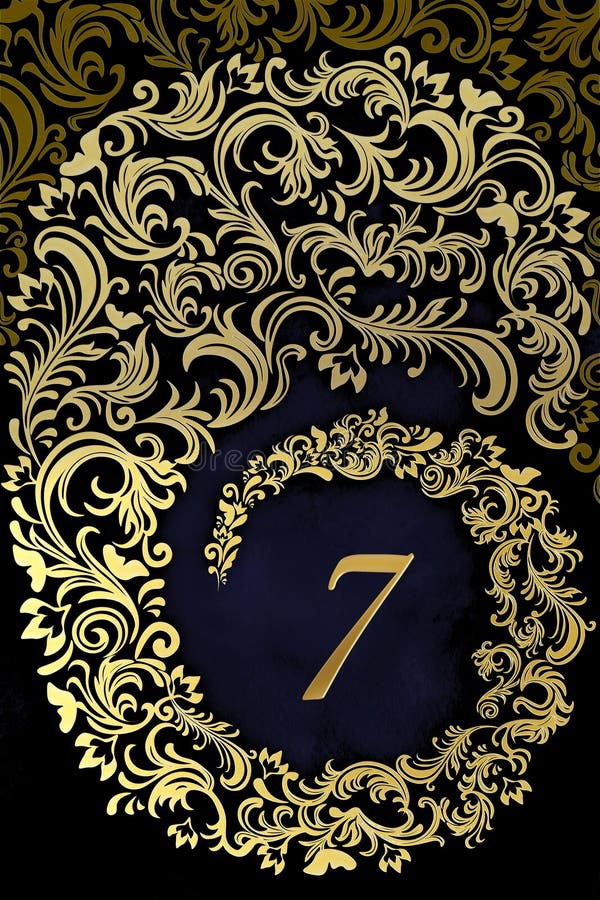 Eleganter Golden Number 7 auf klassischem dunkelbraunen Hintergrund stock abbildung