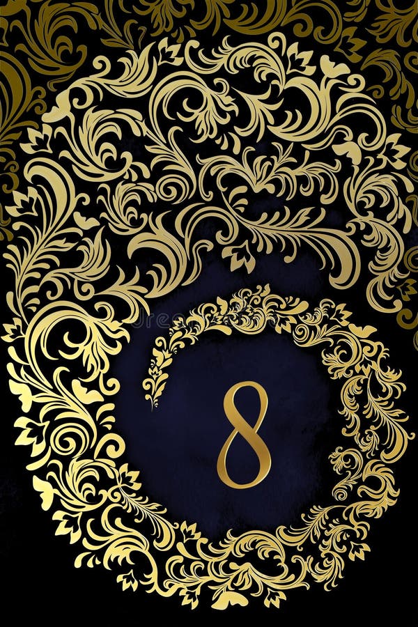 Eleganter Golden Number 8 auf klassischem dunkelbraunen Hintergrund vektor abbildung