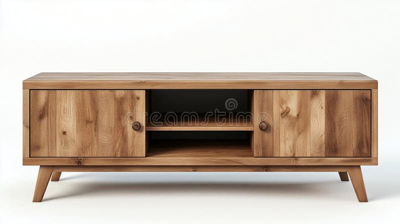 Eleganter moderner Fernsehständer auf weißem Hintergrund, ideal für Wohnzimmermöbel stock abbildung