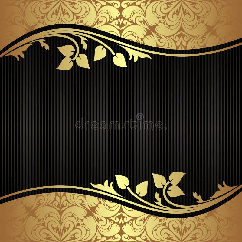 Eleganter schwarzer Hintergrund mit goldenen mit Blumengrenzen lizenzfreie abbildung