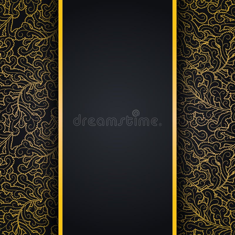 Eleganter schwarzer Hintergrund mit Goldspitzeverzierung stock abbildung