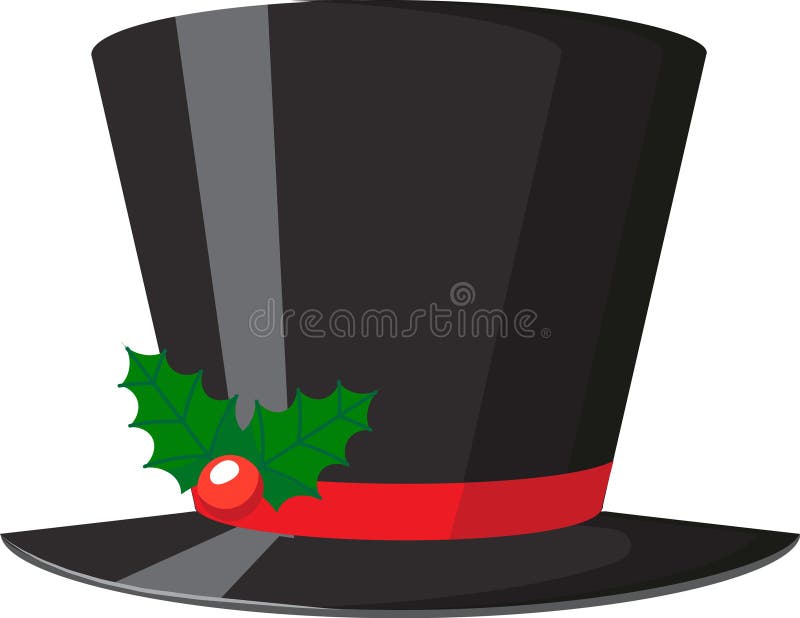 Eleganter schwarzer Hut mit einem auffallenden roten Band und festlichen Weihnachtsdekorationen, die Stil und Stil verkörpern. lizenzfreie abbildung