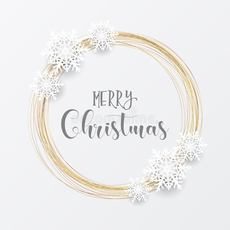 Eleganter WeihnachtsHintergrund mit goldkreisförmigem Rahmen und Schneeflocken