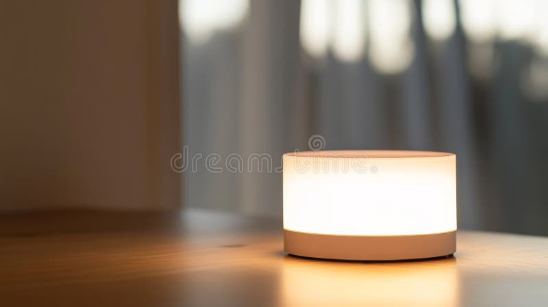 Ein eleganter, weißer Lichtdimmer auf einem Tisch steuert die Helligkeit und verbessert Ihr Ambiente stock abbildung