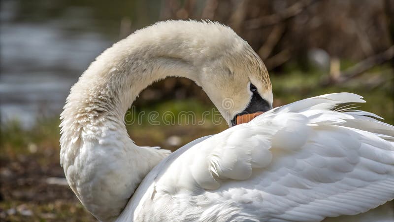 Eleganter weißer Schwan gleitet auf ruhigem Wasser und zeigt ruhige Schönheit Stock Foto Generative AI vektor abbildung