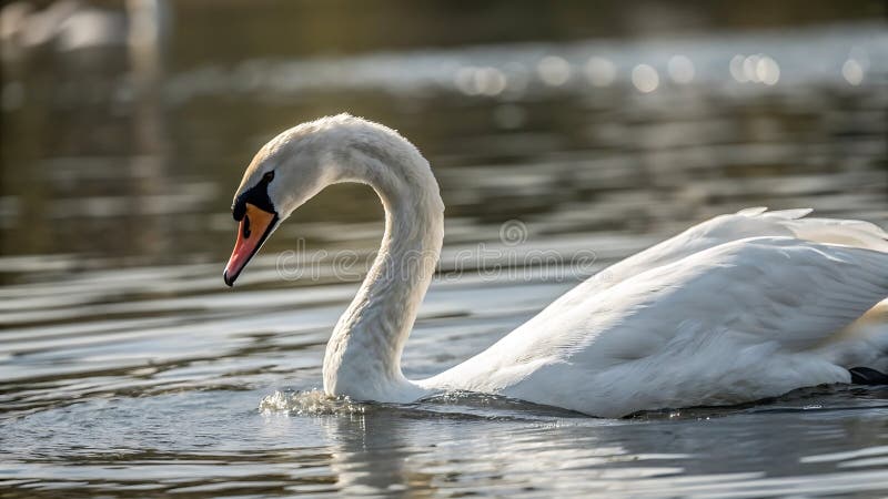Eleganter weißer Schwan mit Kopf abgetaucht auf Wasseroberfläche Foto Generative KI vektor abbildung